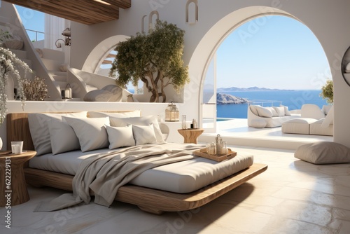 Mediterranean-Inspired Bedroom in a Greek Island Paradise. High end luxurious bedroom © aboutmomentsimages