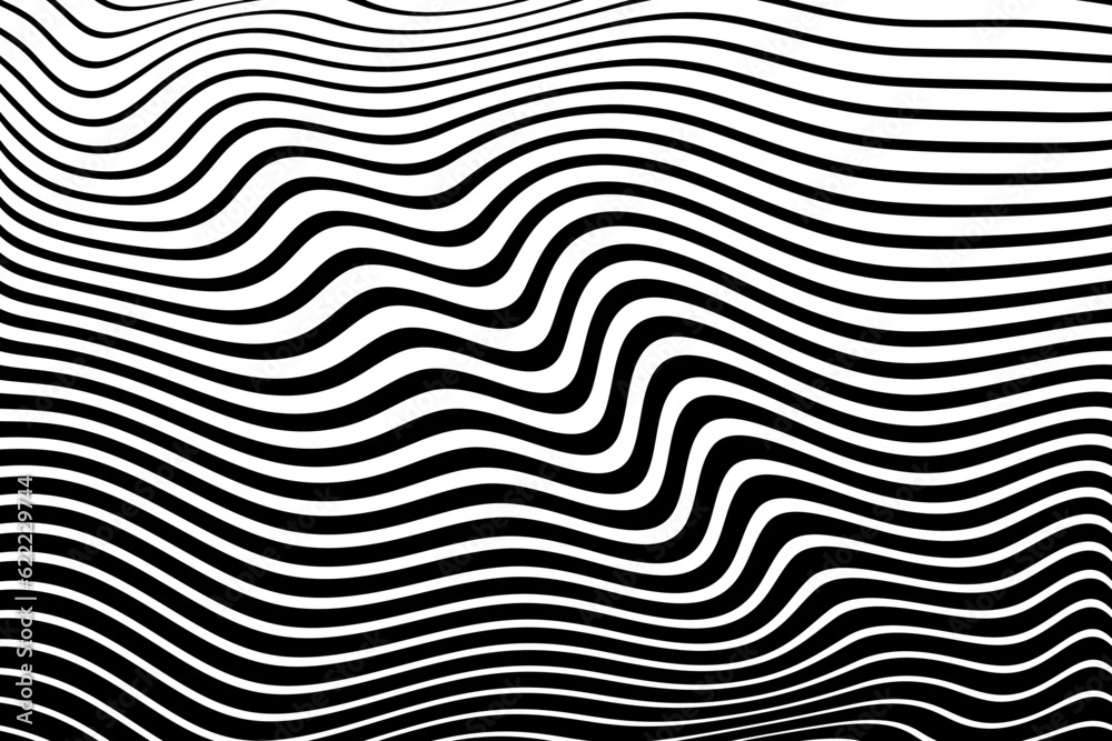 Wavy Lines Pattern with 3D Illusion and Motion Effect. Black and White Texture. Wavy Lines Pattern with 3D Illusion and Motion Effect. Black and White Texture.