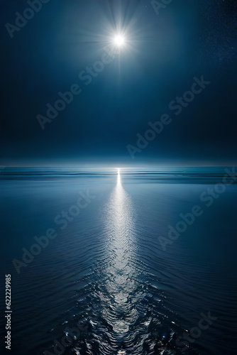 Moonlight in ocean landscape. Bright full moon over the sea