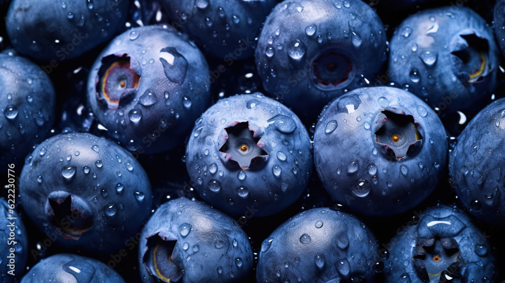 Blueberries background with drops of water. Top down view Blueberries background with drops of water. Top down view