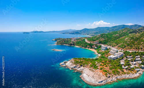 Aerial view of sand beach and blue water near Kavala, Greece, Europe © oleg_p_100