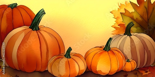 Autumn pumpkins watercolor  generative ai