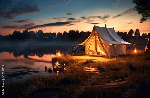 Tent on the lake, generative ai