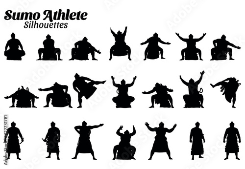 Sumo athlete silhouette vector illustration set