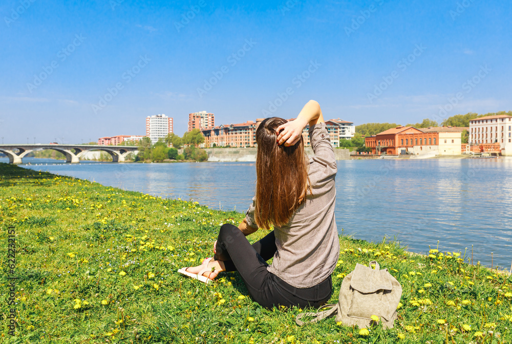 Tourist woman in french city Toulouse, France, South Europe