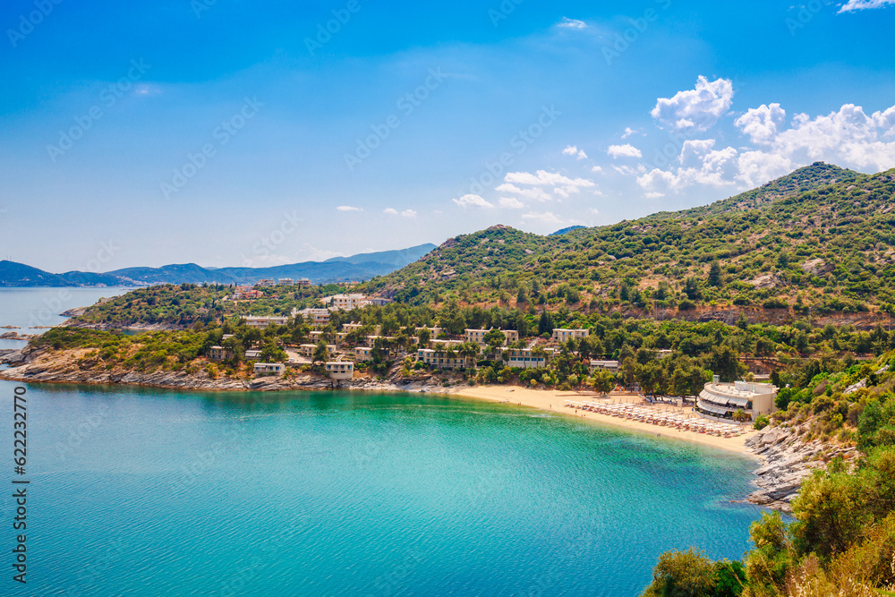 Tosca sand beach and blue water near Kavala, Macedonia, Greece, Europe