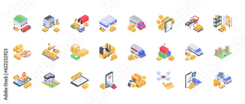 Delivery service icon set. Containing order tracking, delivery home, warehouse, courier and cargo icons. Shipping symbol. Solid icons vector
