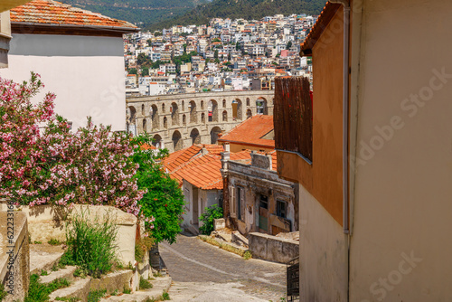 Obraz na płótnie Ancient aqueduct and cityscape in Kavala, Macedonia, Greece, Europe w salonie