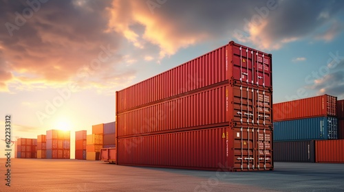 Wallpaper Mural container cargo freight containers. Background in global commercial commerce freight charter shipping and logistics, generative ai Torontodigital.ca