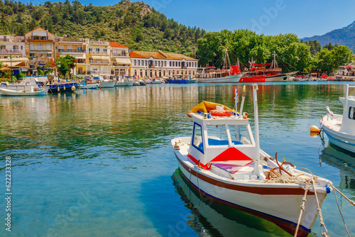 Sea, traditional Greek boat in Limenas, Thassos island, Greece, Europe