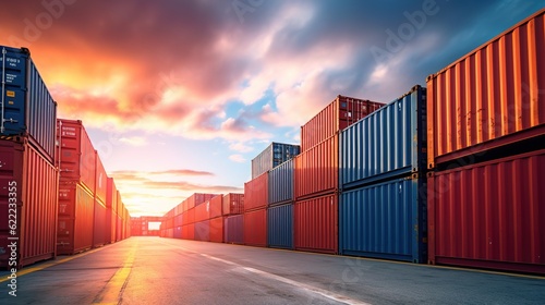 container cargo freight containers. Background in global commercial commerce freight charter shipping and logistics, generative ai