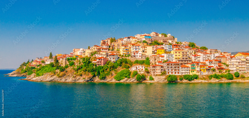 Seascape, old town, castle, sea in Kavala, Macedonia, Greece, Europe