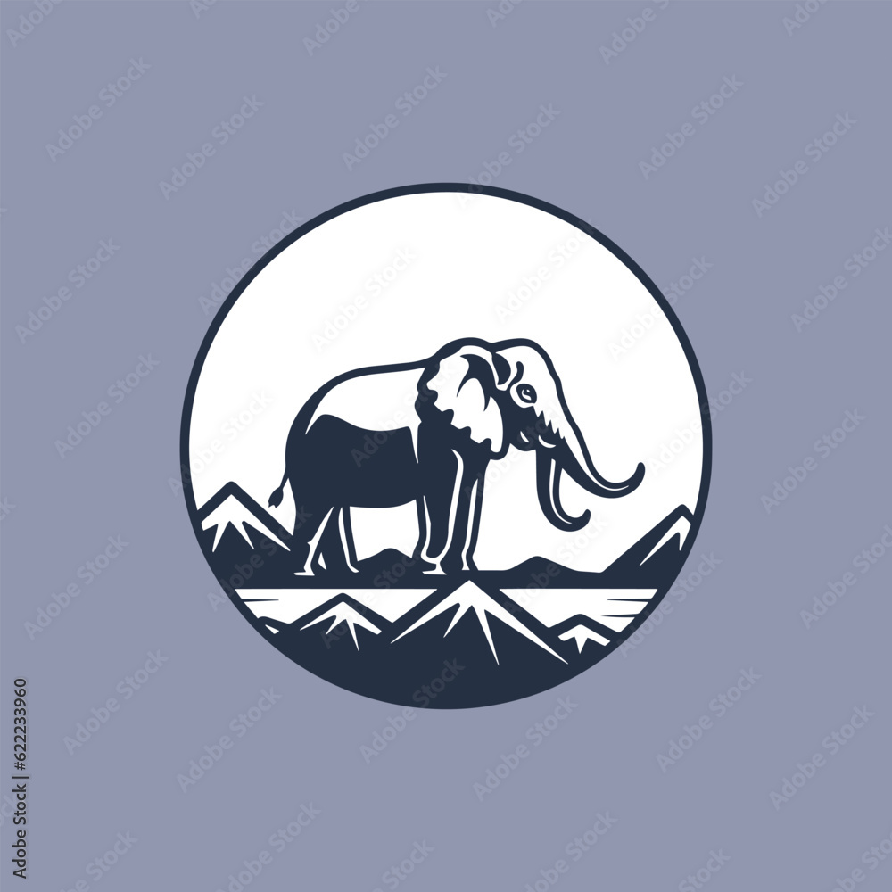 wildlife elephant and mountain Silhouette logo template