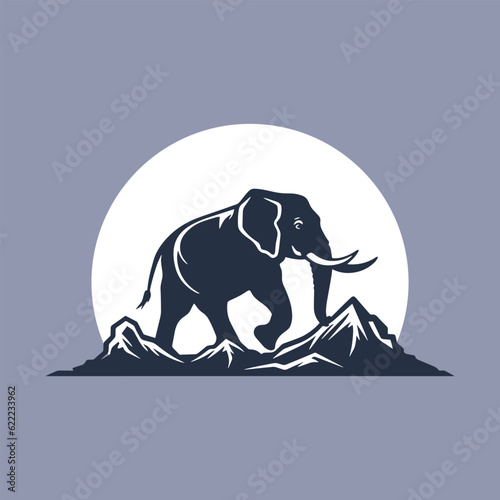 wildlife elephant and mountain Silhouette logo template