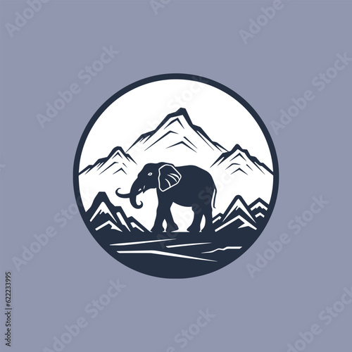 Photography wildlife elephant and mountain Silhouette logo template