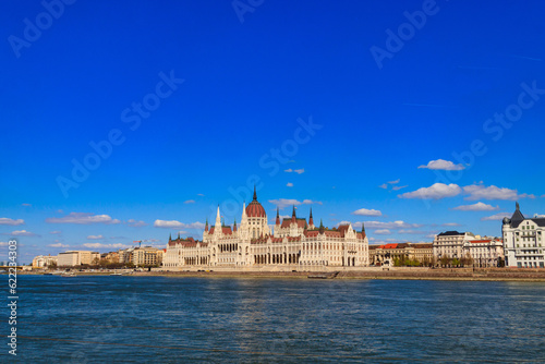 View of Parliament building and the Danube river in Budapest, Hungary