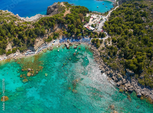 Sea and beach in Anthony Quinn bay, Rhodes island, Dodecanese, Greece