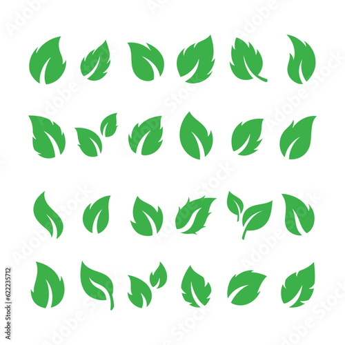 set of green leaves vector icons