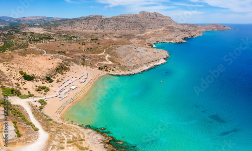 Summer beach and sea on Agia Agathi bay, Rhodes island, Greece, Europe photo
