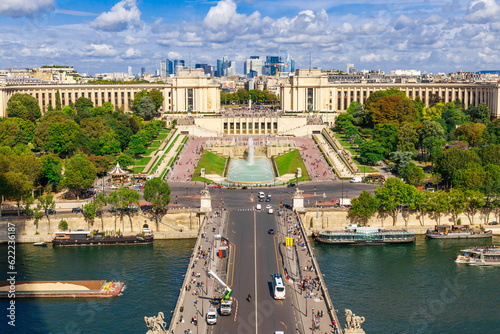 Cityscape with Seine river and bridge in Paris, France, Europe in summer