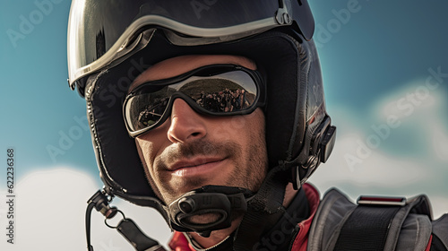 Fighter pilots in helmet and mask close-up portrait