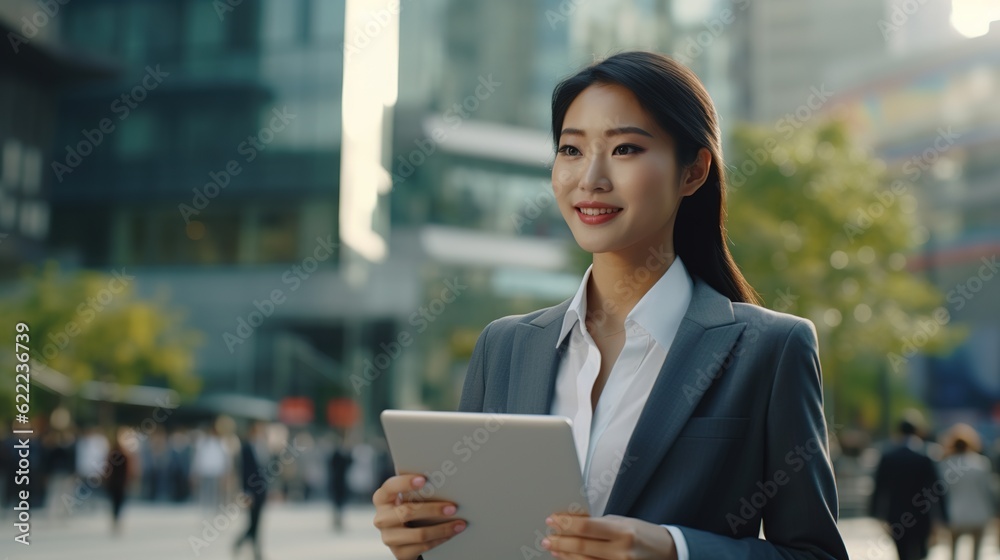 Asian businesswoman using digital tablet