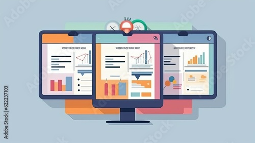 Online learning management system interface flat illustration - Generative AI.