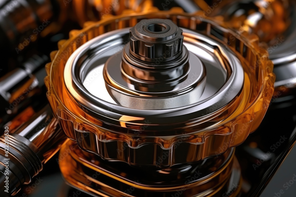 Gears and Parts Immersed in Car Engine and Gearbox Oil. Generative AI Gears and Parts Immersed in Car Engine and Gearbox Oil. Generative AI