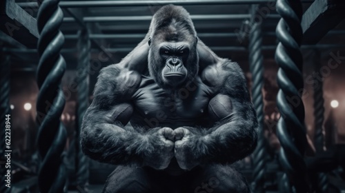 muscular gorilla in the gym. generative ai