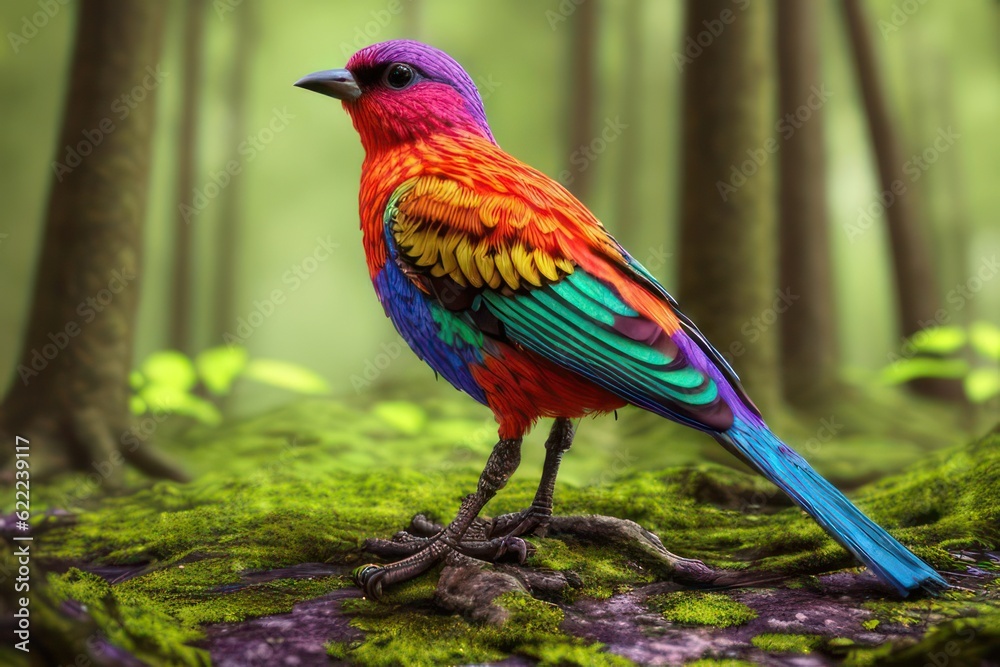 Colorful bird close-up in the forest. Generative AI