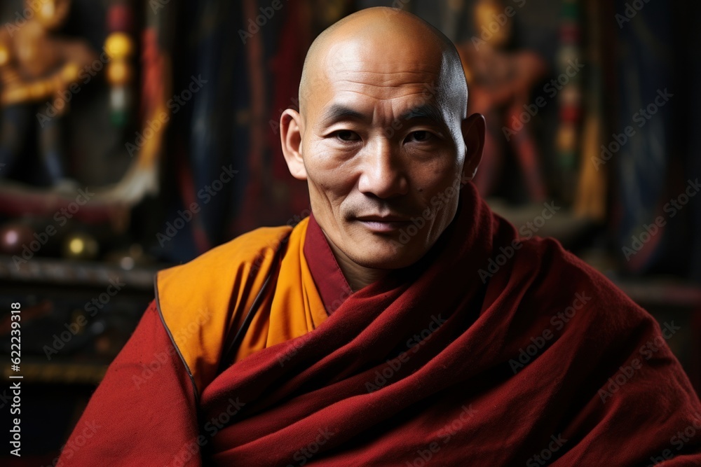Close-up photo of a Tibetan monk Close-up photo of a Tibetan monk