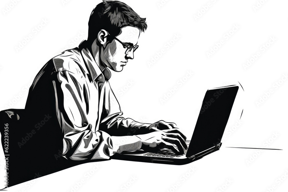 Man Freelancing on Laptop Isolated on White Background. Generative AI Man Freelancing on Laptop Isolated on White Background. Generative AI