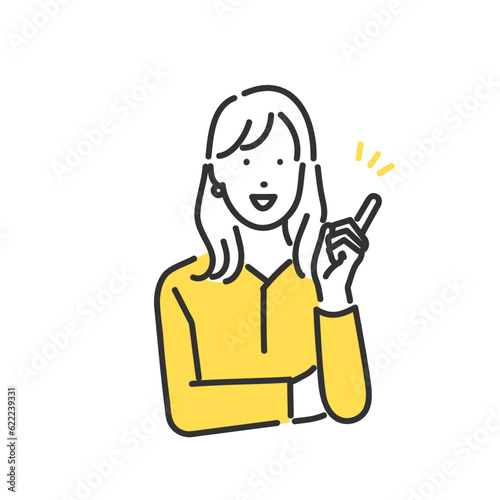 Foto 笑顔で指差しをする女性のシンプルな線画イラスト