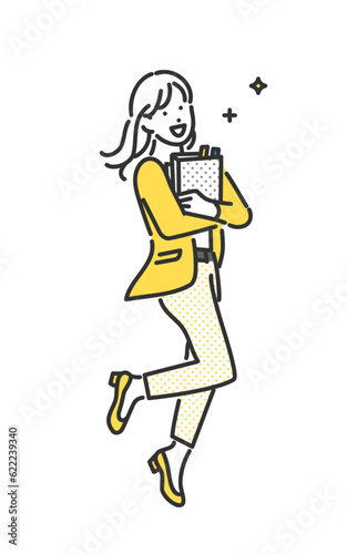 生き生きした表情で働く若い女性のビジネスパーソンのイメージイラスト素材