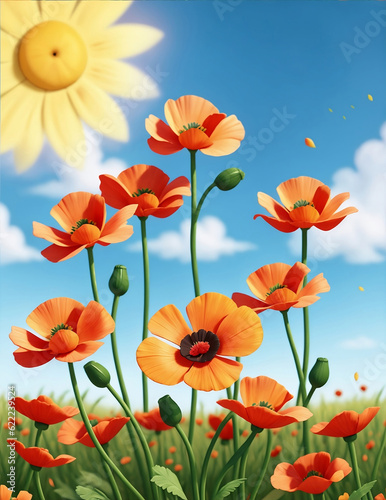 Poppy Flowers Background 3D, generative ai © suyanee