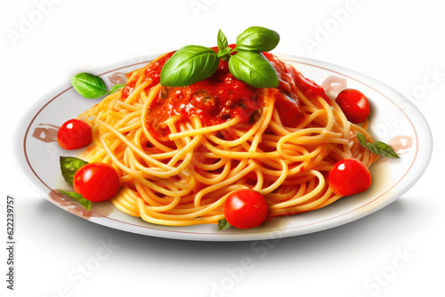 Tempting Spaghetti Dinner, Isolated on White. Generative AI