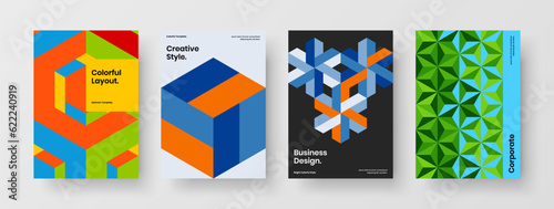 Creative mosaic pattern handbill illustration set. Premium corporate brochure design vector concept collection.