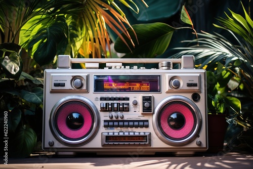 A boombox with a tropical ambiance. It's summer and time to make party and dance photo