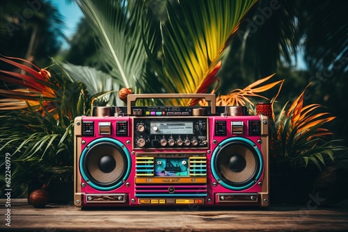 A boombox with a tropical ambiance. It's summer and time to make party and dance
