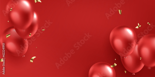 Fototapet Celebrate Background With Beautiful Red Balloons Vector Illustration