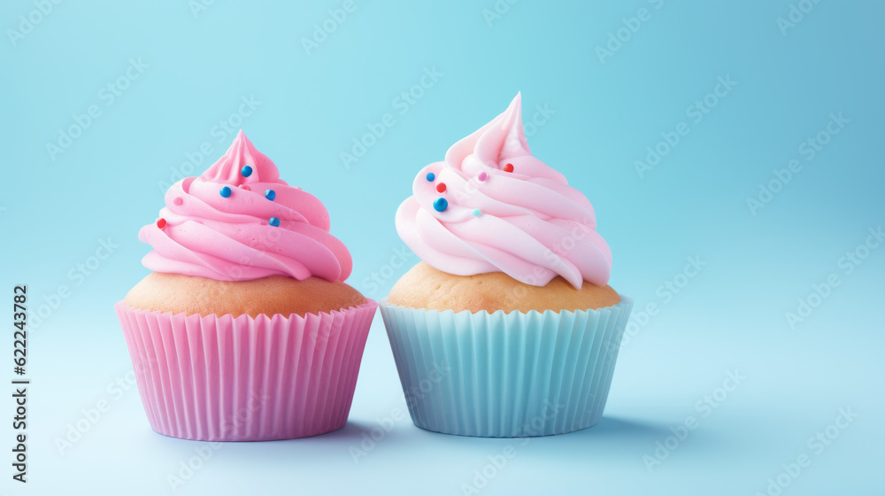 Generative ai of pink and blue cupcakes