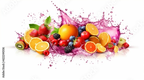 Colorful juice splash with fruits slices