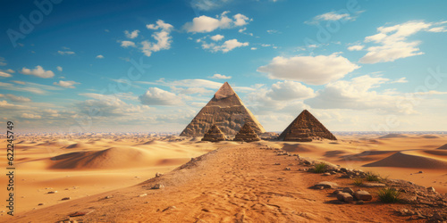Egyptian Pyramids On The Background Of The Desert Sands Created With The Help Of Artificial Intelligence