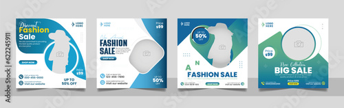Fashion sale social media post template set, Modern minimal fashion square flyer web banner design.