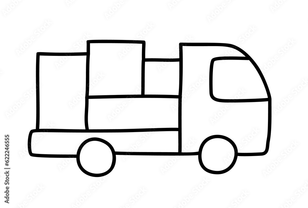 Doodle truck icon, hand drawn with thin line. Png clipart isolated on transparent background