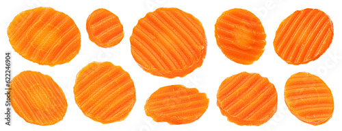 Pickled and marinated carrot slices isolated on white background