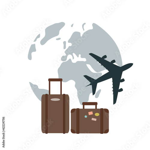 plane flying around the globe with suitcase travel concept vector illustration EPS10