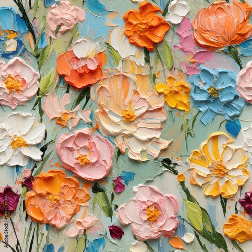 Colorful Clay-Style Spring Flowers: Whimsical Seamless Pattern Background for Creative Designs, generative AI