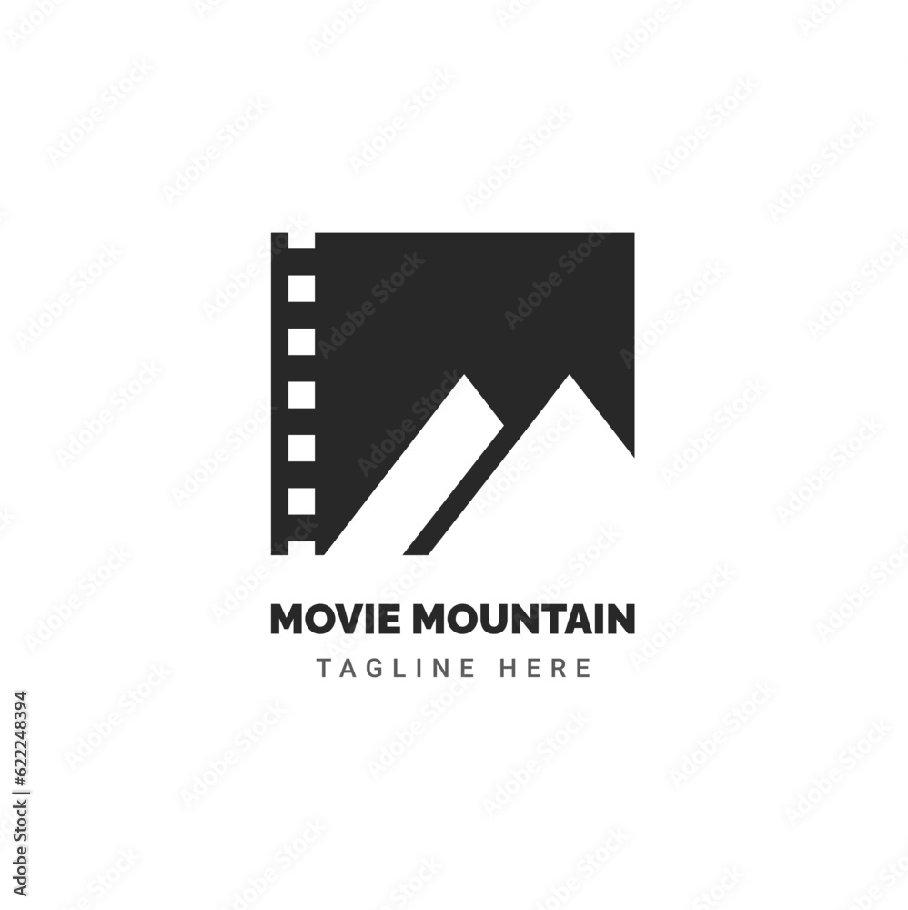 MOVIE MOUNTAIN LOGO CONCEPT, MOUNT AND FILM LOGO VECTOR ILLUSTRATION MOVIE MOUNTAIN LOGO CONCEPT, MOUNT AND FILM LOGO VECTOR ILLUSTRATION