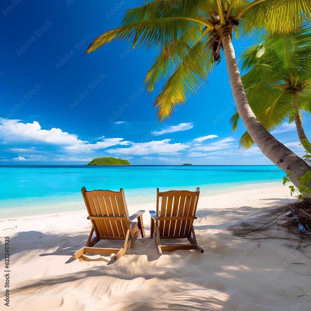 Chairs on a tropical beach